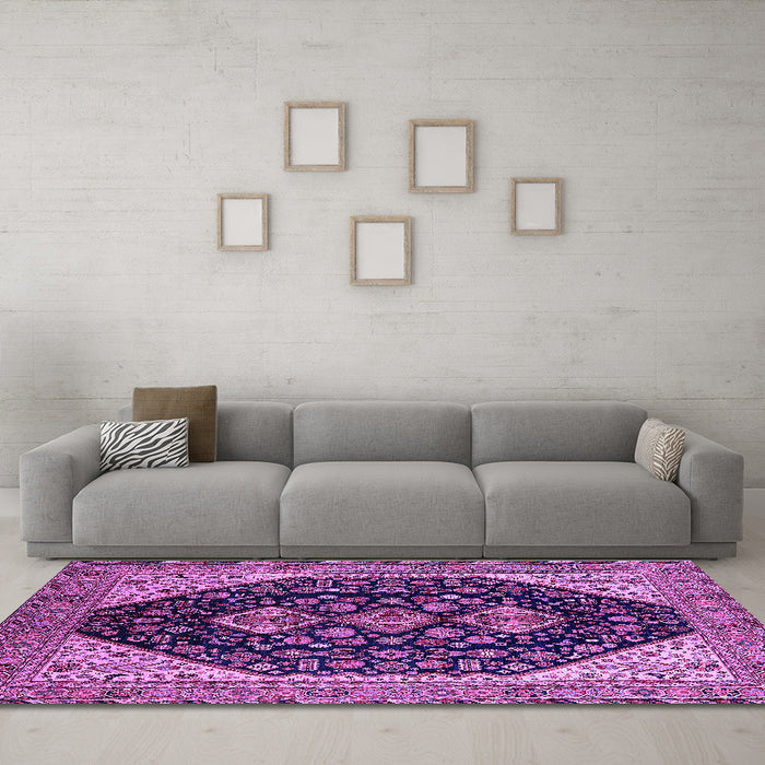 Machine Washable Oriental Purple Industrial Area Rugs in a Living Room, wshurb2282pur