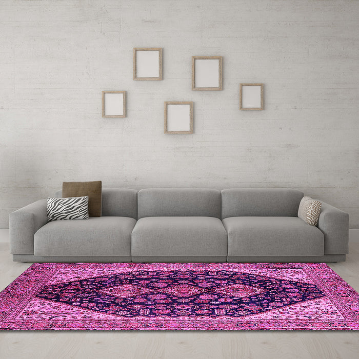 Machine Washable Oriental Pink Industrial Rug in a Living Room, wshurb2282pnk