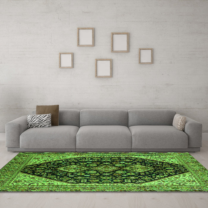 Machine Washable Oriental Green Industrial Area Rugs in a Living Room,, wshurb2282grn