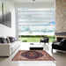 Square Mid-Century Modern Camel Brown Oriental Rug in a Living Room, urb2282