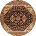 Round Oriental Brown Industrial Rug, urb2282brn