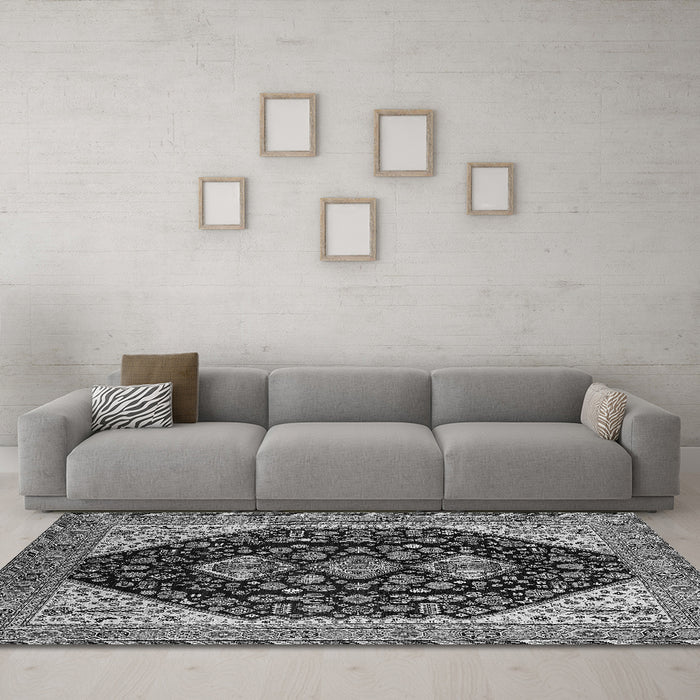 Machine Washable Oriental Gray Industrial Rug in a Living Room,, wshurb2282gry