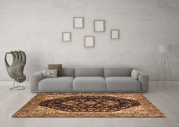 Machine Washable Oriental Brown Industrial Rug in a Living Room,, wshurb2282brn