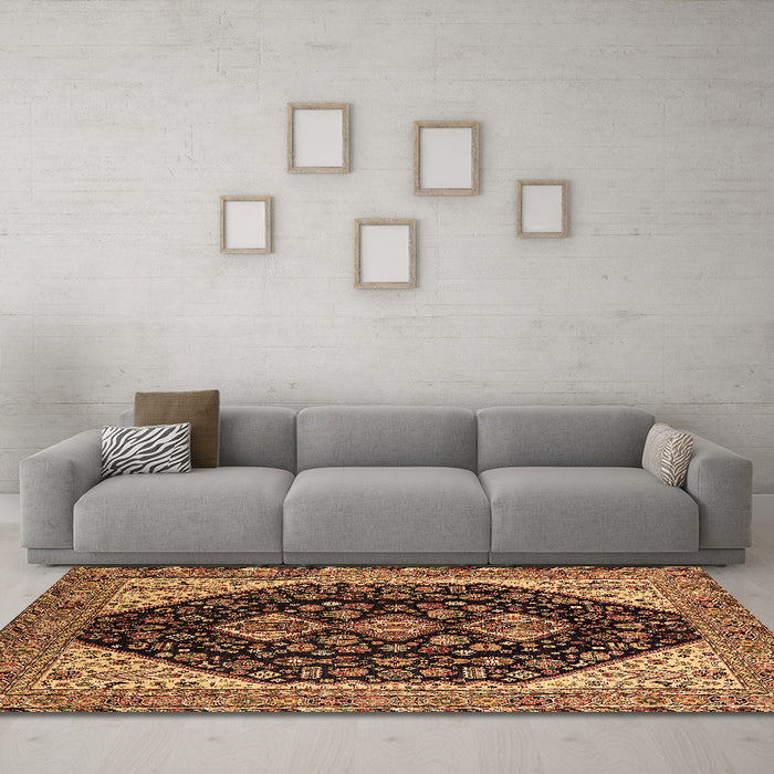 Machine Washable Oriental Brown Industrial Rug in a Living Room,, wshurb2282brn