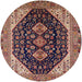 Round Mid-Century Modern Camel Brown Oriental Rug, urb2282