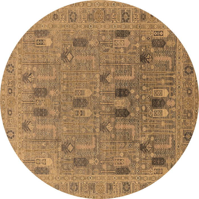 Round Oriental Brown Industrial Rug, urb2283brn
