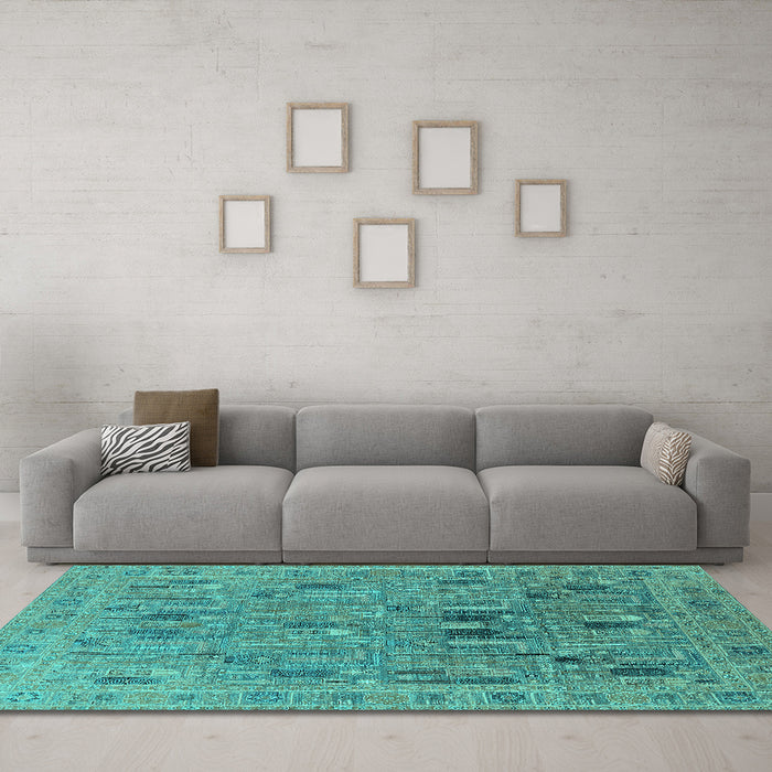 Machine Washable Oriental Turquoise Industrial Area Rugs in a Living Room,, wshurb2283turq