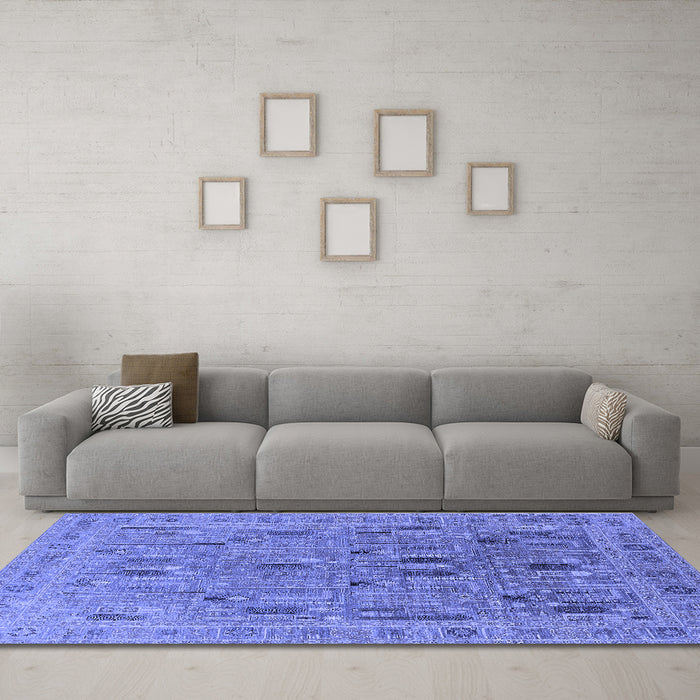 Machine Washable Oriental Blue Industrial Rug in a Living Room, wshurb2283blu