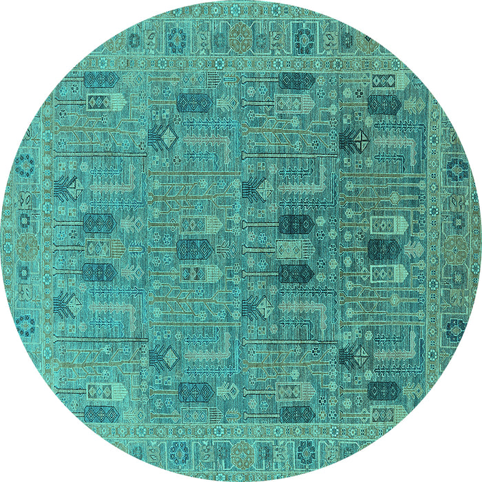 Round Machine Washable Oriental Turquoise Industrial Area Rugs, wshurb2283turq