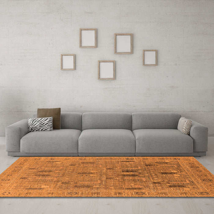 Machine Washable Oriental Orange Industrial Area Rugs in a Living Room, wshurb2283org