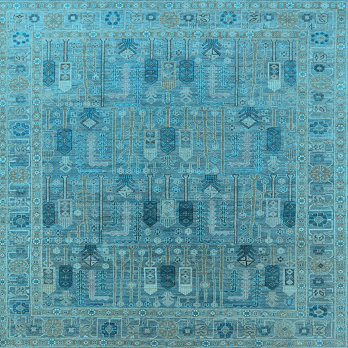 Square Machine Washable Oriental Light Blue Industrial Rug, wshurb2283lblu