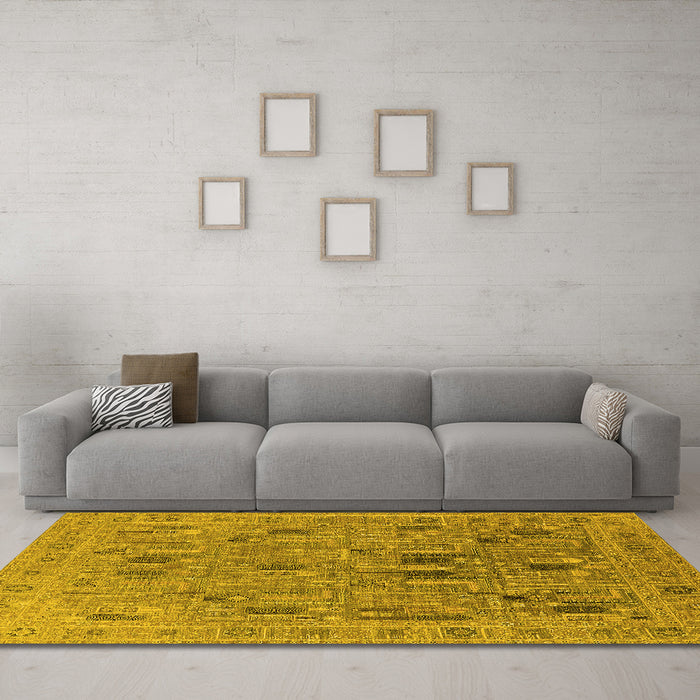 Machine Washable Oriental Yellow Industrial Rug in a Living Room, wshurb2283yw