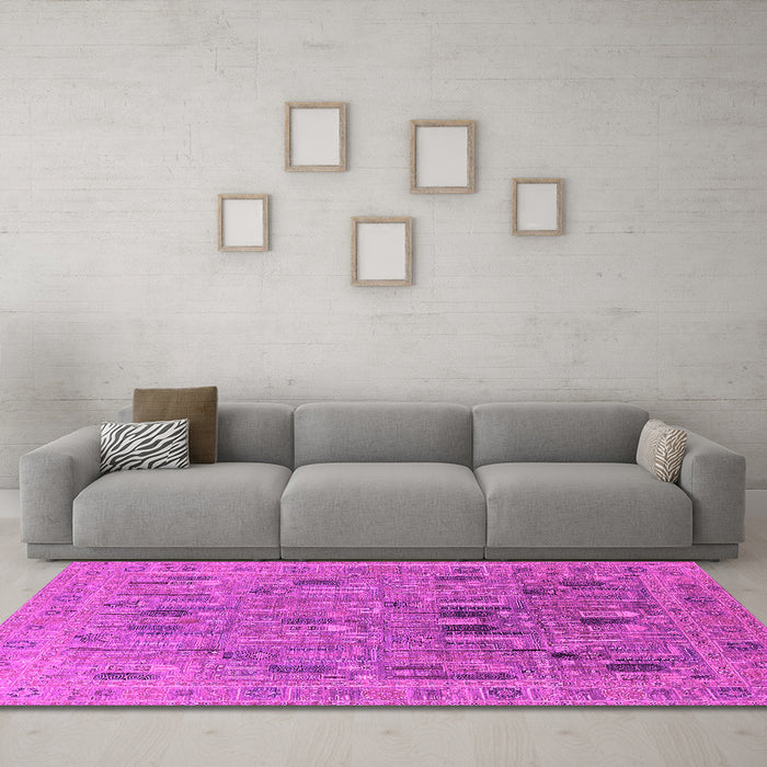 Machine Washable Oriental Pink Industrial Rug in a Living Room, wshurb2283pnk