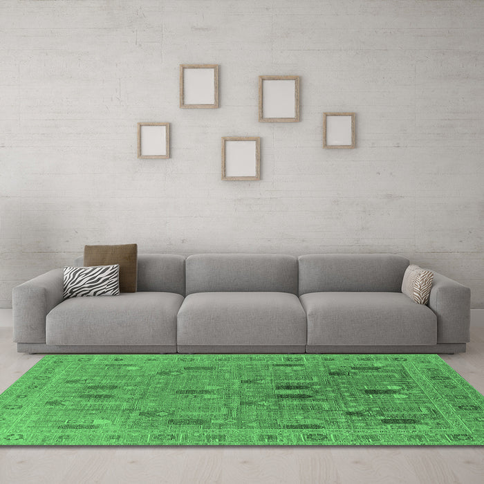 Machine Washable Oriental Emerald Green Industrial Area Rugs in a Living Room,, wshurb2283emgrn
