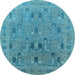 Round Machine Washable Oriental Light Blue Industrial Rug, wshurb2283lblu