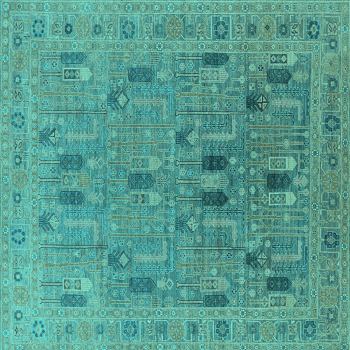 Square Machine Washable Oriental Turquoise Industrial Area Rugs, wshurb2283turq