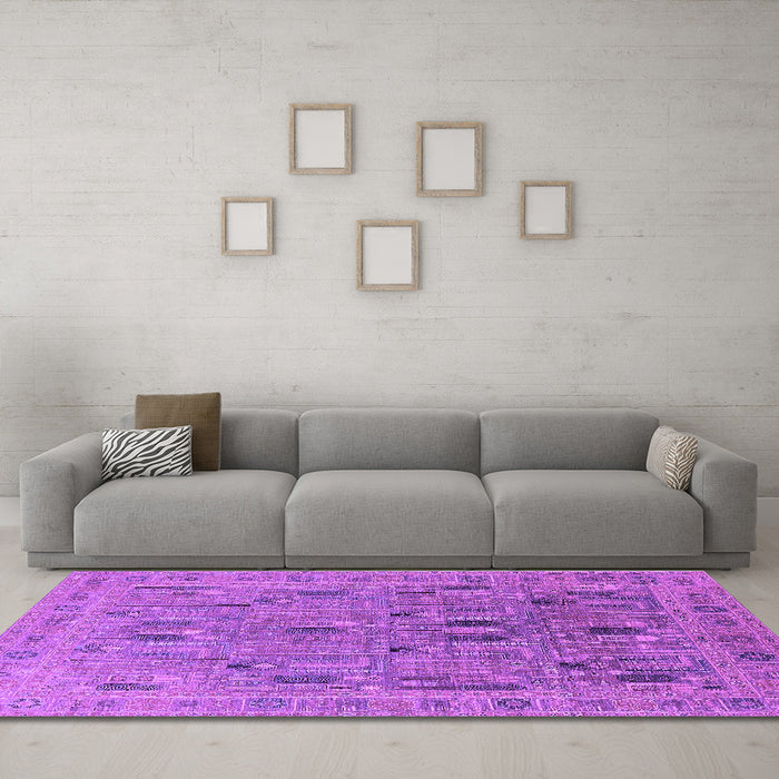 Machine Washable Oriental Purple Industrial Area Rugs in a Living Room, wshurb2283pur