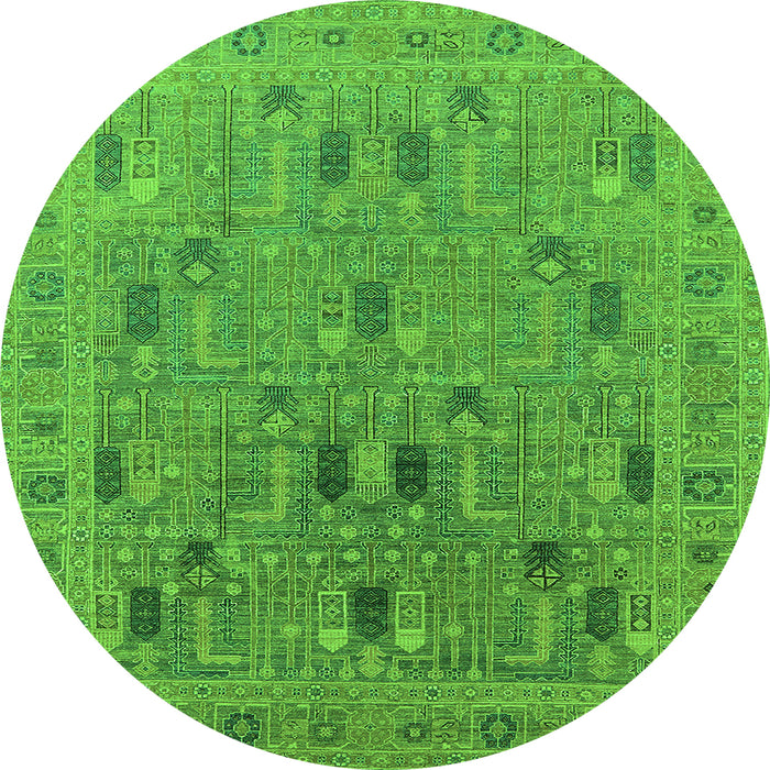 Round Oriental Green Industrial Rug, urb2283grn