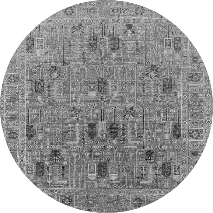 Round Machine Washable Oriental Gray Industrial Rug, wshurb2283gry