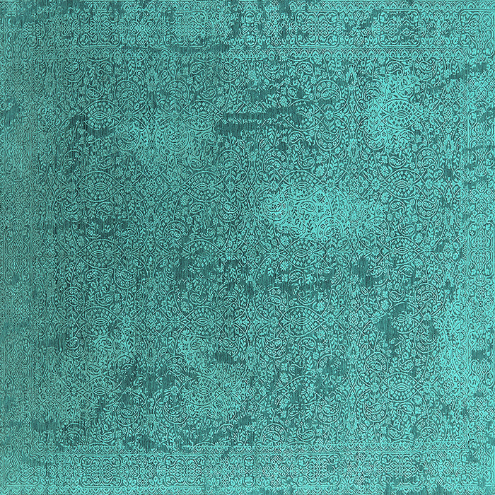 Square Machine Washable Oriental Turquoise Industrial Area Rugs, wshurb2284turq
