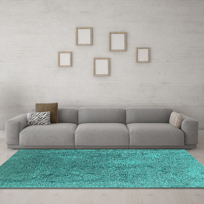 Machine Washable Oriental Turquoise Industrial Area Rugs in a Living Room,, wshurb2284turq