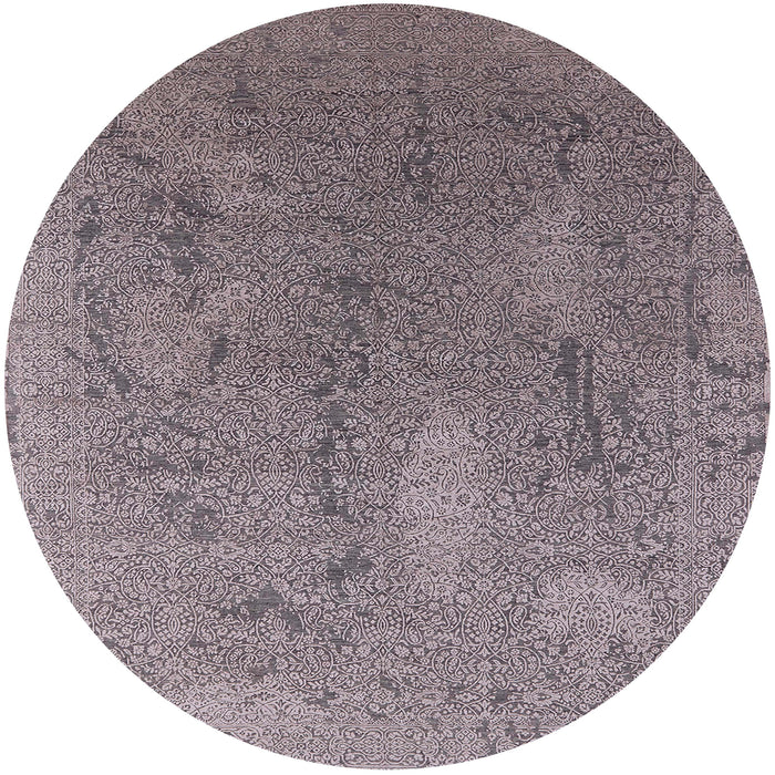 Round Machine Washable Industrial Modern Silver Pink Rug, wshurb2284