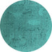 Round Oriental Turquoise Industrial Rug, urb2284turq