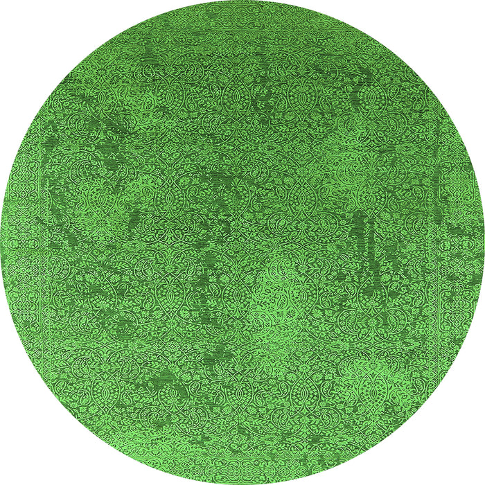 Round Machine Washable Oriental Green Industrial Area Rugs, wshurb2284grn
