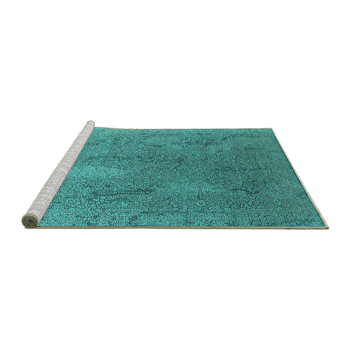 Sideview of Machine Washable Oriental Turquoise Industrial Area Rugs, wshurb2284turq