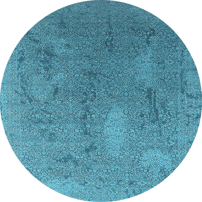 Round Machine Washable Oriental Light Blue Industrial Rug, wshurb2284lblu