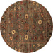 Round Oriental Brown Traditional Rug, urb2285brn