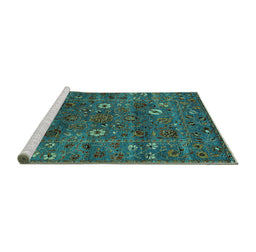 Sideview of Machine Washable Oriental Turquoise Traditional Area Rugs, wshurb2285turq
