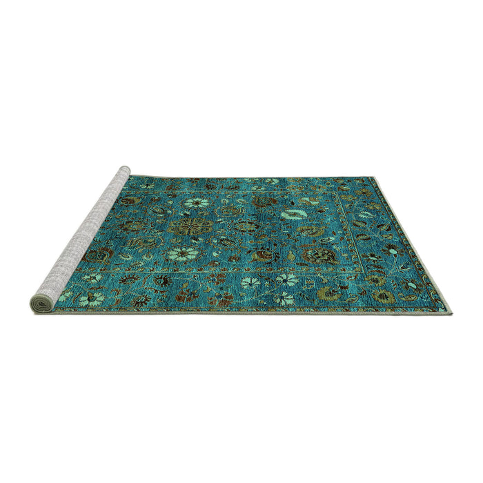 Sideview of Machine Washable Oriental Turquoise Traditional Area Rugs, wshurb2285turq