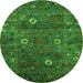 Round Machine Washable Oriental Green Traditional Area Rugs, wshurb2285grn