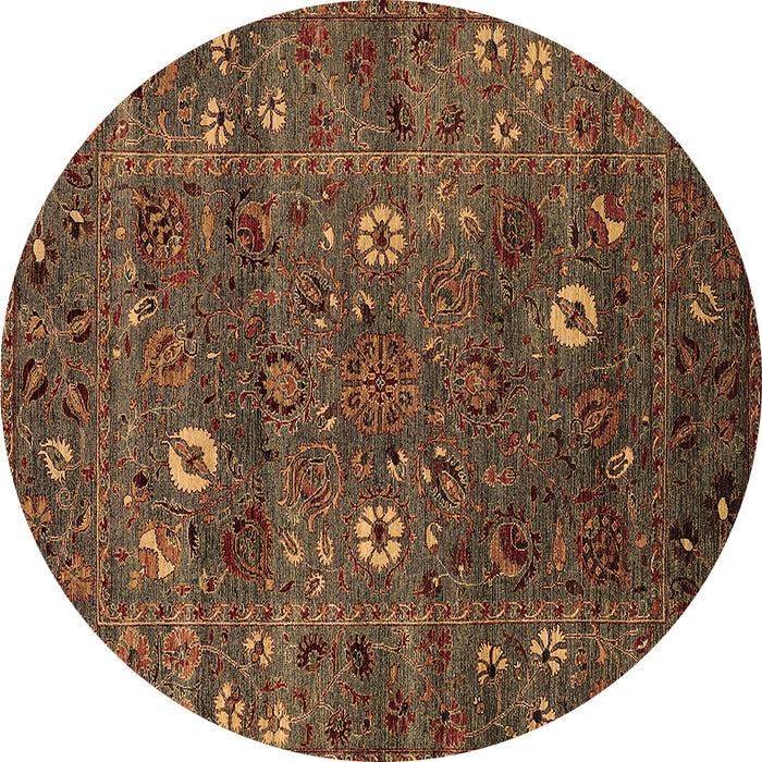Round Machine Washable Oriental Brown Traditional Rug, wshurb2285brn