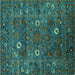 Square Machine Washable Oriental Turquoise Traditional Area Rugs, wshurb2285turq