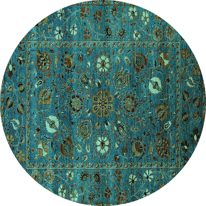 Round Oriental Turquoise Traditional Rug, urb2285turq