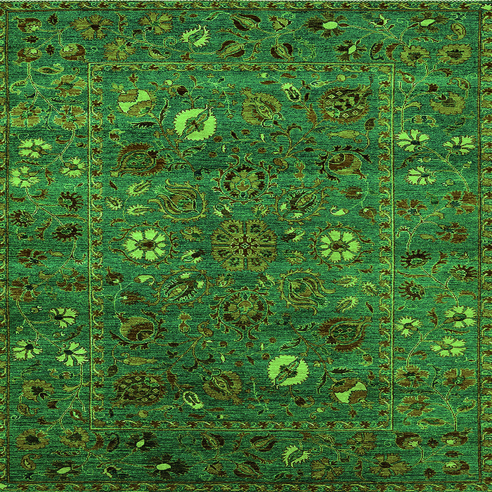 Square Machine Washable Oriental Green Traditional Area Rugs, wshurb2285grn