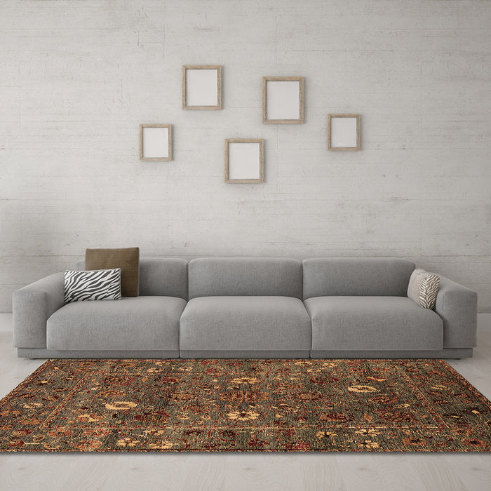 Machine Washable Oriental Brown Traditional Rug in a Living Room,, wshurb2285brn