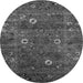 Round Machine Washable Oriental Gray Traditional Rug, wshurb2285gry