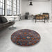 Round Mid-Century Modern Red Oriental Rug in a Office, urb2285