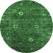 Round Machine Washable Oriental Emerald Green Traditional Area Rugs, wshurb2285emgrn