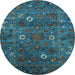 Round Machine Washable Oriental Light Blue Traditional Rug, wshurb2285lblu