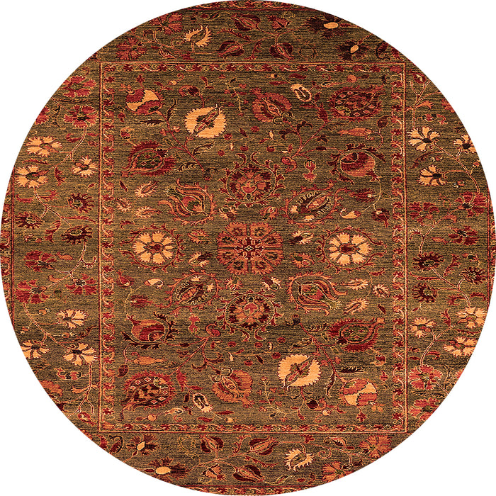 Round Machine Washable Oriental Orange Traditional Area Rugs, wshurb2285org