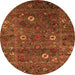 Round Machine Washable Oriental Orange Traditional Area Rugs, wshurb2285org