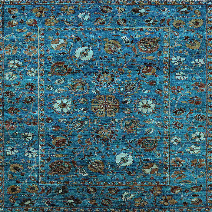 Square Machine Washable Oriental Light Blue Traditional Rug, wshurb2285lblu