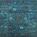 Square Machine Washable Oriental Light Blue Traditional Rug, wshurb2285lblu