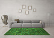 Machine Washable Oriental Green Traditional Area Rugs in a Living Room,, wshurb2285grn