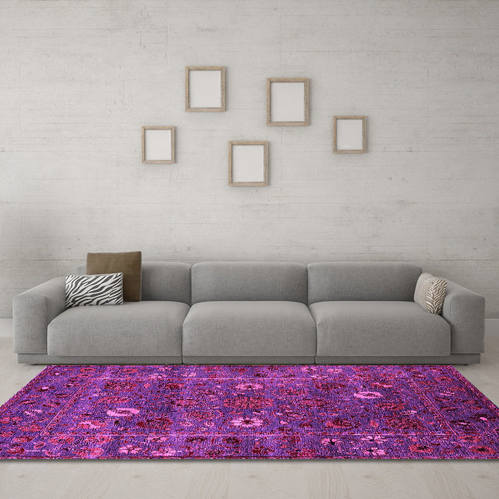Machine Washable Oriental Pink Traditional Rug in a Living Room, wshurb2285pnk