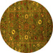 Round Machine Washable Oriental Yellow Traditional Rug, wshurb2285yw